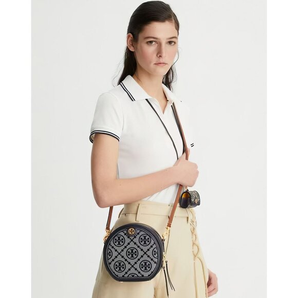 Tory Burch T Monogram Jacquard Moon Crossbody Bag Blue - Picture 10 of 15